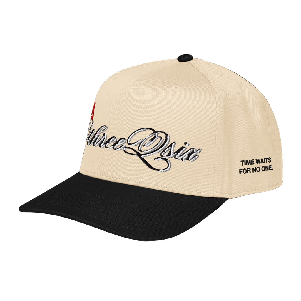 Cursive Black 5 Panel Cap